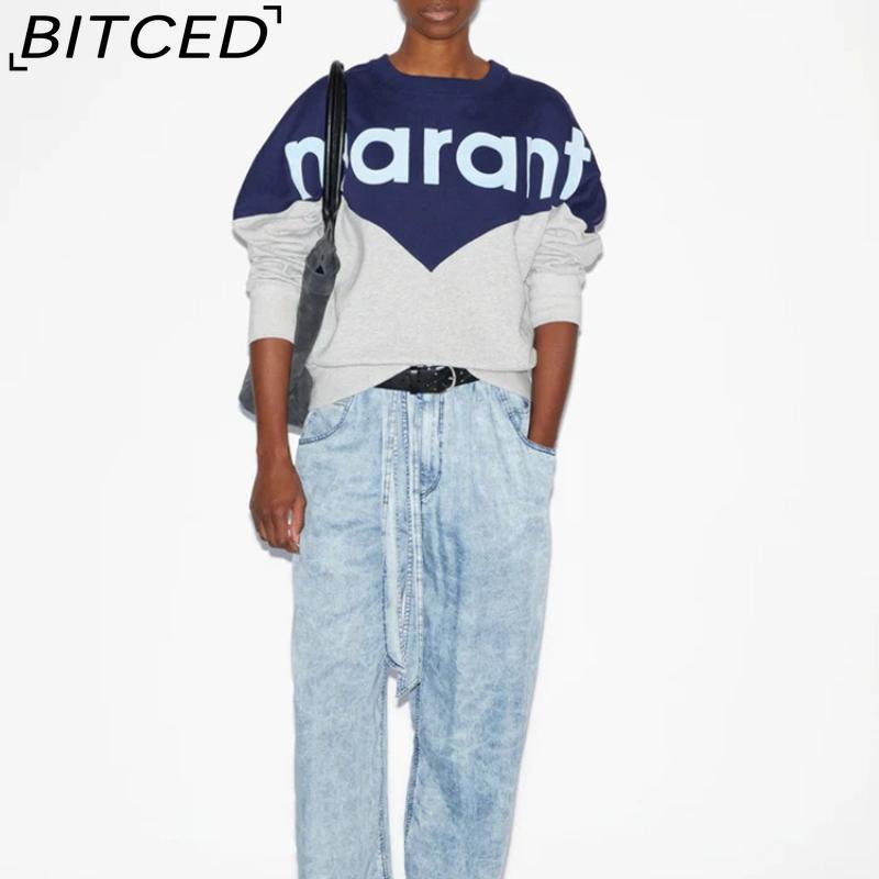 BITCED Women's Winter Colour-Blocked Fleece-Lined O-Neck Sweatshirt