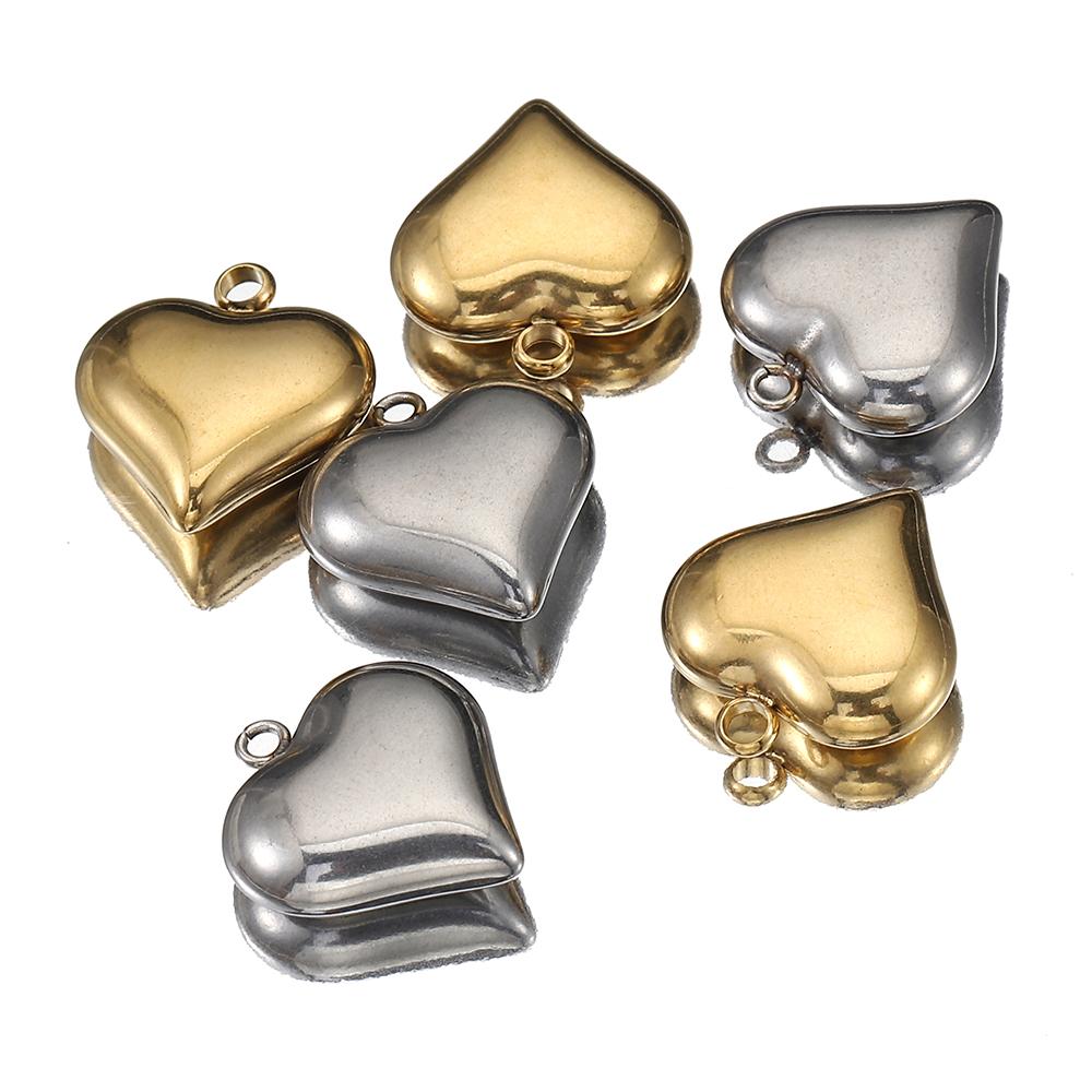 5pcs Solid Inner Stainless Steel Love Heart Pendants Charm Gold Color 16x18mm Charms for Necklace Bracelet Chains DIY Ornaments