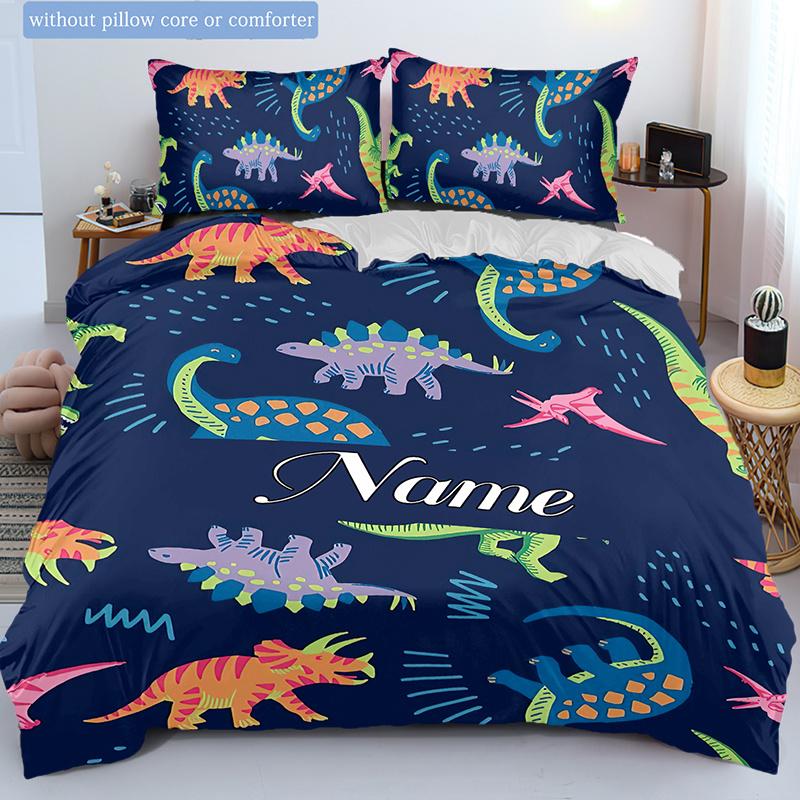 Dinosaurpattern Customize Your Name Duvet Cover Soft Bedding Set For Bedroom Guest Room And Dorm Decoration Threepiece Set Includes 1 Duvet Cover 2