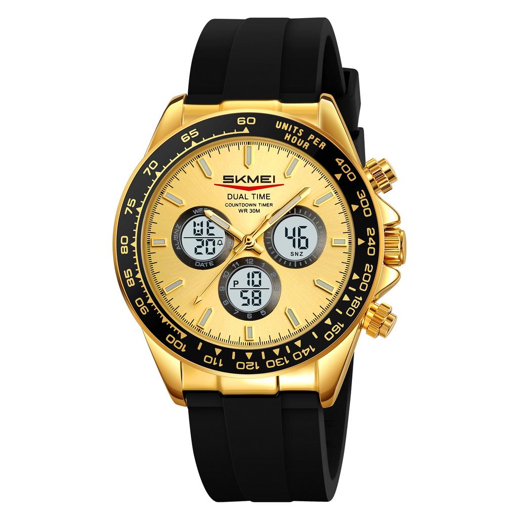 SKMEI 2505 Men Quartz Dual Display Electronic Watch Stainless Steel Business Elites Waterproof Wristwatches Male Business Luxury