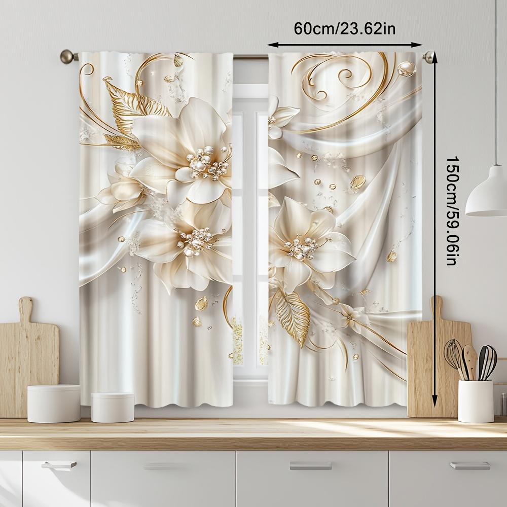 Rideaux à imprimé floral blanc Parfaits pour salon, chambre à coucher, bureau, cuisine, café Décoration Ensemble de 2 rideaux Élégants Fabriqués en polyester Avec poche pour tringle Lavables