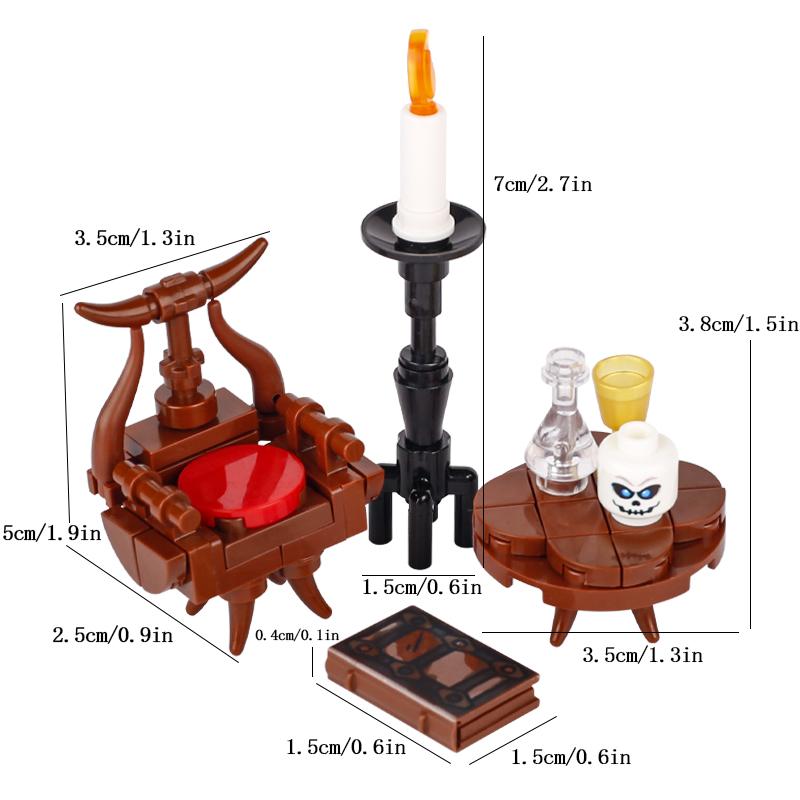MOC Medieval Castle Building Blocks Set House Bedroom Table Furniture Kitchen Knight Witch Wizard Halloween Skeleton Brick Toys