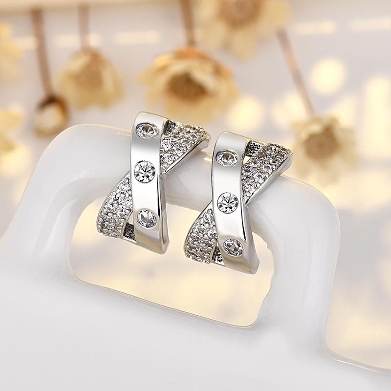 Crossed Earrings High-end Circle Earrings Micro-set Zircon Versatile Ear Accessories for Women