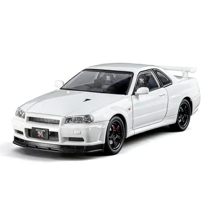 1:24 Scale GTR R34 R35 Sports Car Model Toy Doors Opened Music Light Pull Back Simulation Vehicle Models Alloy Diecast Gifts