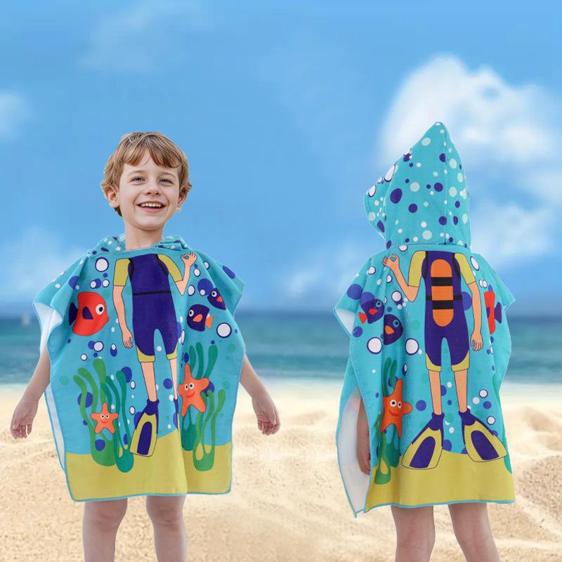 Kids  Cartoon Hooded Bathrobe & Quick-Dry Towel Cape 60*120cm