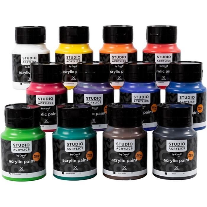 Peinture acrylique - Creall Studio - Couleurs assorties - 12 x 500 ml - Mixte
