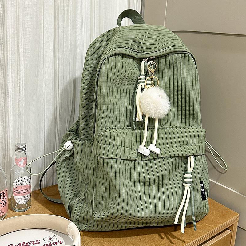 

Campus school bag female Korean version ins simple plaid backpack high school students large capacity leisure travel backpack single bag зелений