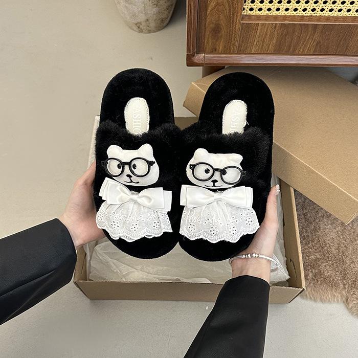 2025 New Cute Cartoon Fluffy Slippers Women's Autumn and Winter Home Indoor Non-slip Thick Bottom Student Dormitory Cotton Mop