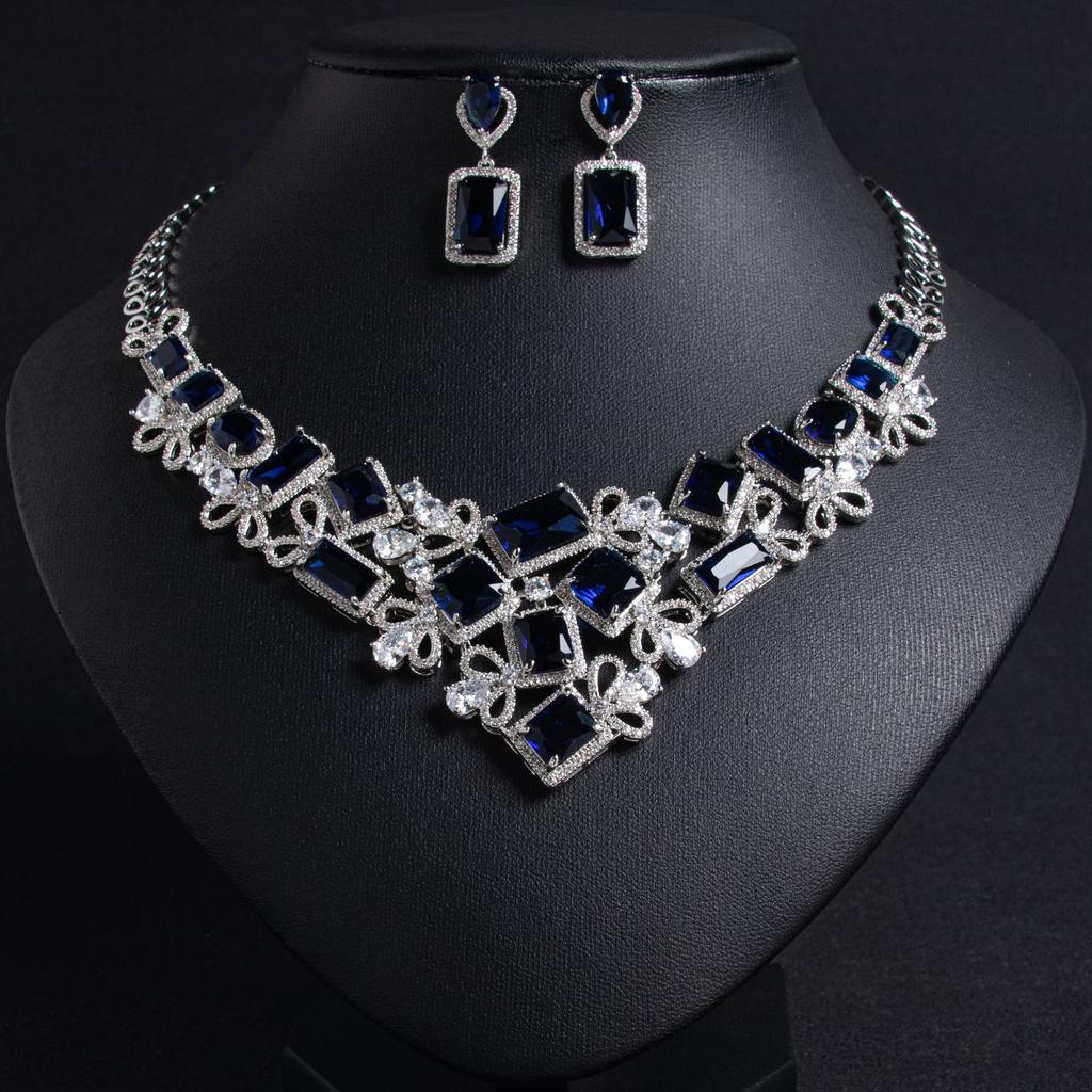 Luxury Jewellery Fashion Translucent Exaggerated Fine Irregular Necklace Earrings Dress Accessories Set Prom Bridal Party M-245