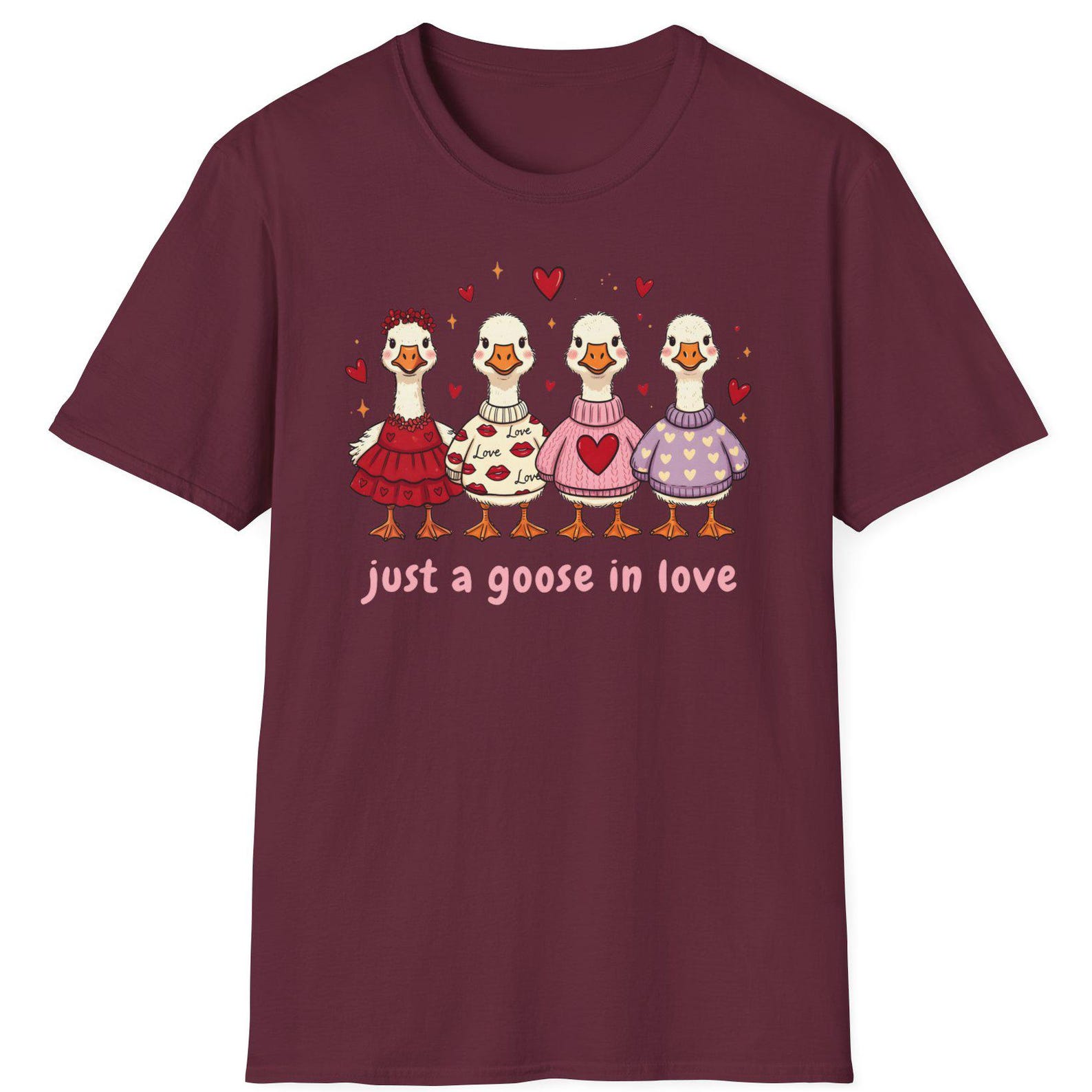 Just a Goose in Love tee | Cute Valentine geese cartoon T-Shirt M