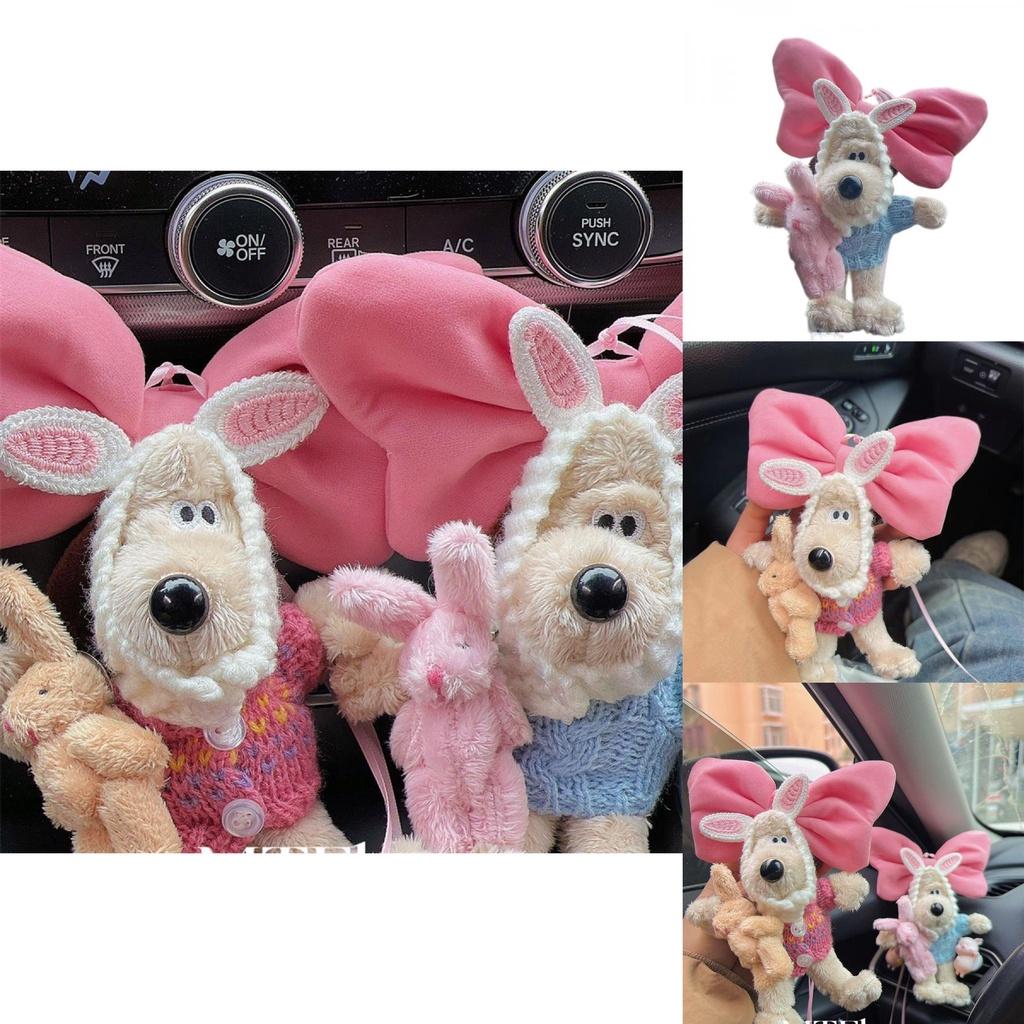 Cute Pink Bunny Bow Car Ornament Plush Hanging Pendant For Girls