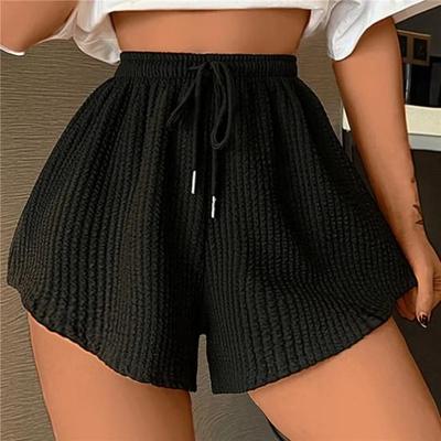 Summer Women Shorts Drawstring High Elastic Waist Loose Irrgular Hem Plus Size Pocketed Pure Color A-line Thin Casual Sport Homewear Short Pants