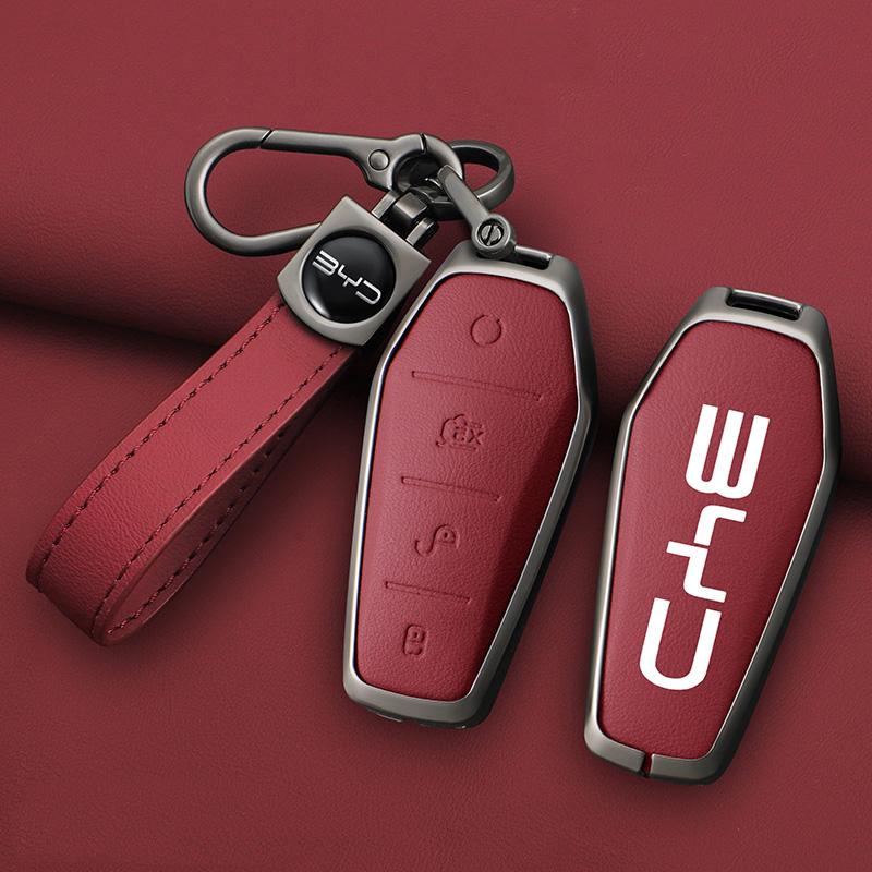 4 Button Car Key Cover For Byd Atto 3 Han Ev Dolphin Pro Tang Dm Qin Plus Max Yuan Zinc Alloy Leather Car Key Case Cover