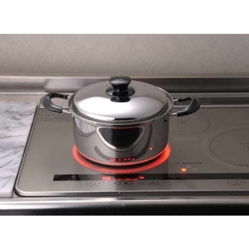 Yoshikawa Integrate Tsubame-Sanjo 22cm 4.5L Double-Handled Pot with Lid, Induction and Direct Heat Compatible, Made in Japan, SJ3396