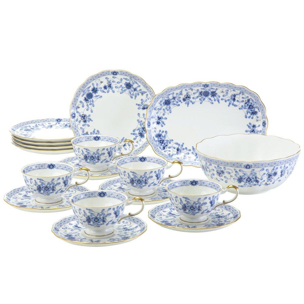 

NARUMI Dinnerware Set Milano Blue Floral Pattern Plum Blossom Chintz Style Set for 5 People 17 Pieces Made in Japan Gift Box Included 9682-24426