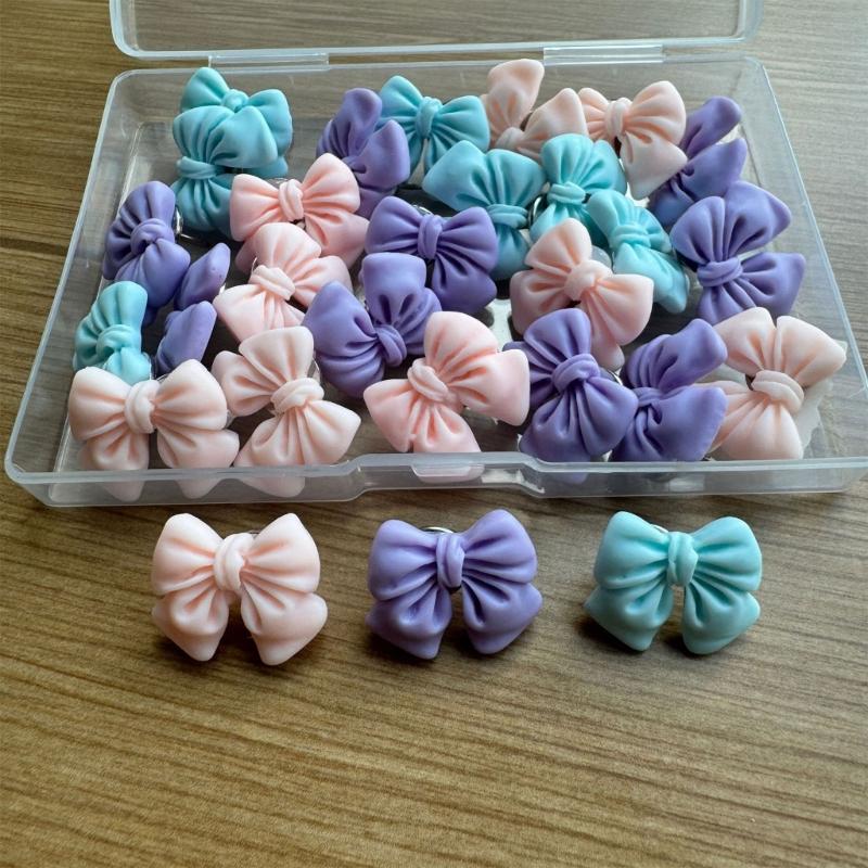 Pack of Bowknot Theme Thumbtacks Safe Design Push Pins Set with Storage Box for Wall Decorations School and Office Use