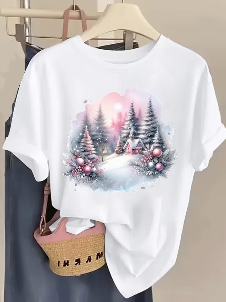 (Asian Size) style letter New Year T Shirt Christmas Clothing Women Fashion Festival Tee Top Print Woman Short Sleeve Graphic T-shirts
