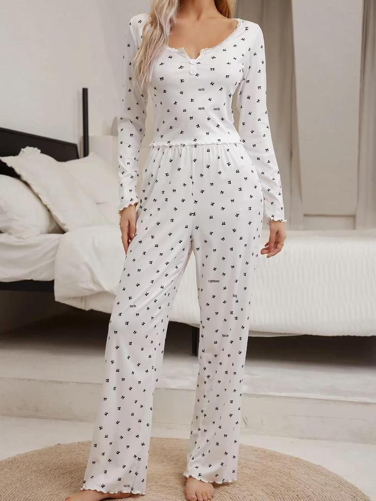 European & American Style Autumn/Winter Sexy Casual Long Sleeve Pajama Set for Women