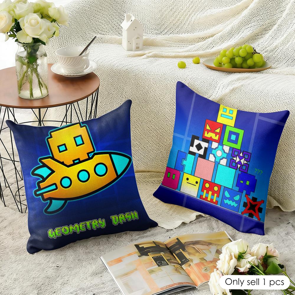 G-Geometry Dash V-Video Cushion Cover Natural Linen Organic Fabric Double-Sided Printing Sofa Home Decor Gift Pillow Case