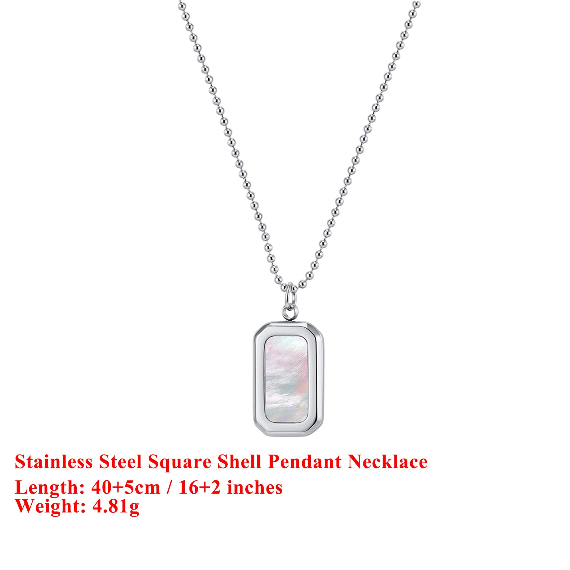 

EFFIE QUEEN Stainless Steel 18k Gold White Shell Square Pendant Necklace Natural Jewelry for Women Wedding Party Banquet STMN11 серебряный