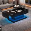 High-Gloss Lift Tea Table, LED Coffee Table 100x50x45 Cm, Half-Liftable Tabletop with Sideways Sliding Design, Hydraulic Lift and Storage Space