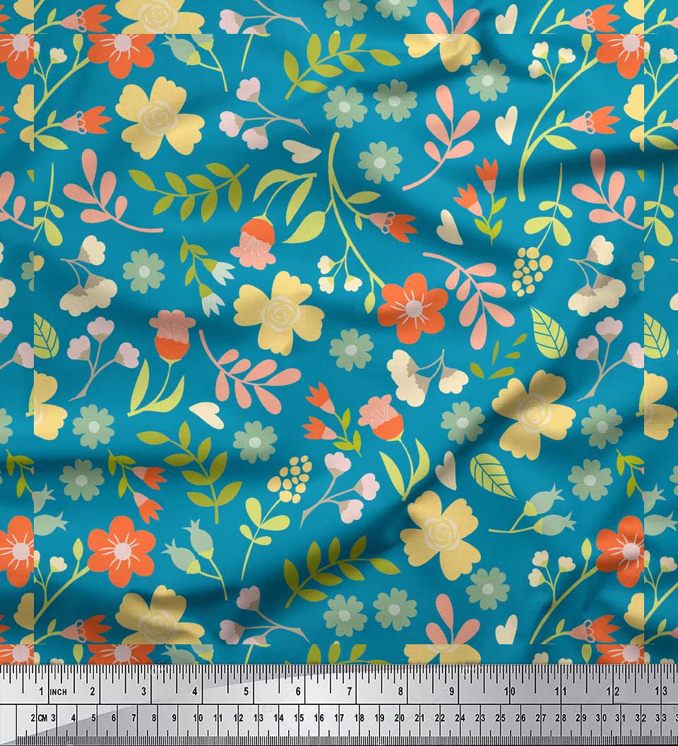 

Тканина Soimoi Blue Japan Crepe Satin Leaf Floral Print Тканина на метри 42 дюйми 42 Inch Wide - Poly Crepe синій