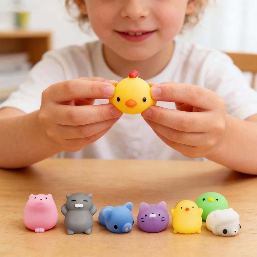 15Pcs Mini Animal Mochi Squishy Toys TPR Soft Elastic Stress Relief Fidget Toys Solid Luminous Random Party Favors Holiday Gifts