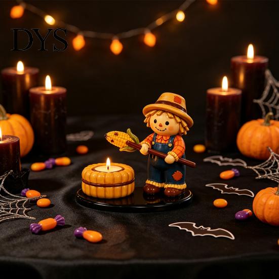 Decorative Resin Ghost Ornaments Halloween Campfire Tealight Holder, Mummy Scarecrow Cozy Home Atmosphere Accessories Candle Stand for Desk,