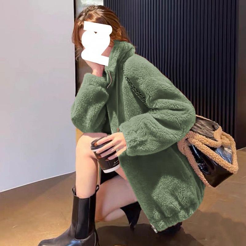 Women's Trendy Winter Coats with Velvet and Thickened Double-sided Velvet Stand-up Collar Warm Sweatshirt for Women Cardigan Zipper Fleece for Women