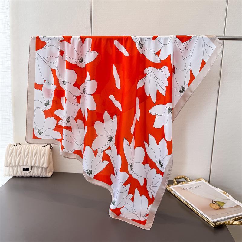 National Style Elegant And Versatile Satin Imitation Silk Printing Square Scarf Silk Scarf Shawl Headscarf Neck Protection Scarf
