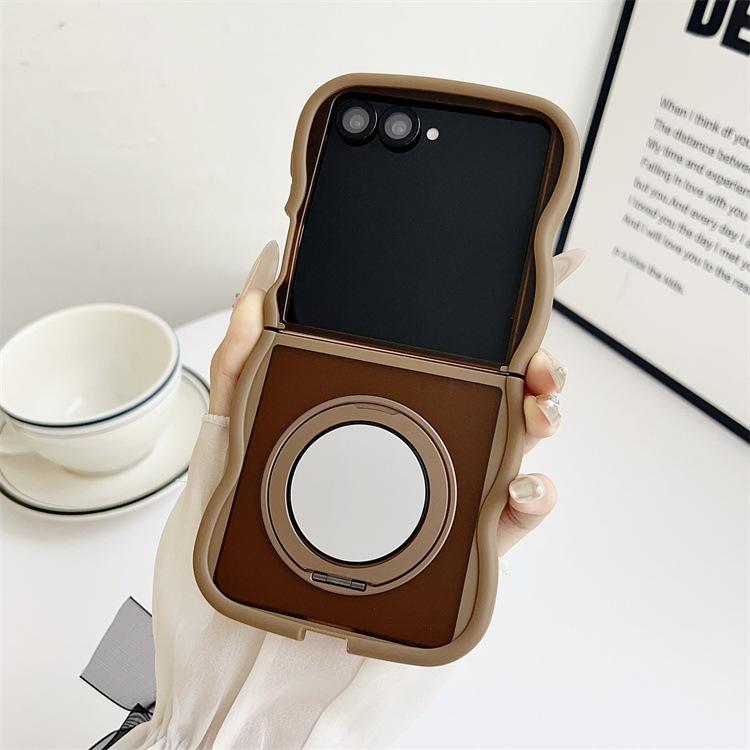 Applicable To Samsung ZFlip7 Rotating Mirror Holder Mobile Phone Case Skin Feeling Wave Zflip6/5 Folding PC Protective Case