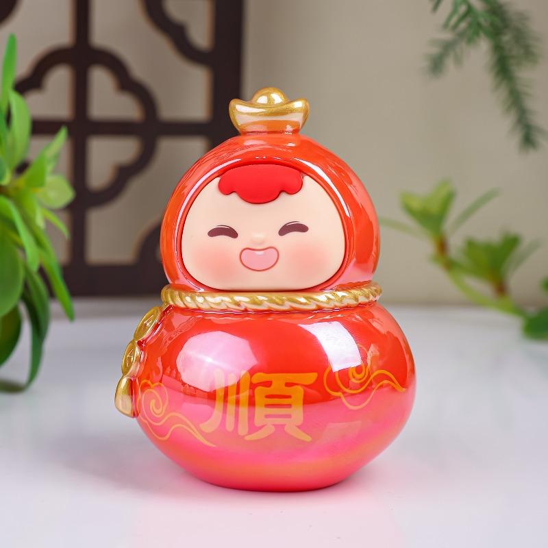 Cute Little Fuxi Gourd Figurines, Office Desk Decoration Gifts, Electroplated Dolls, Temples
