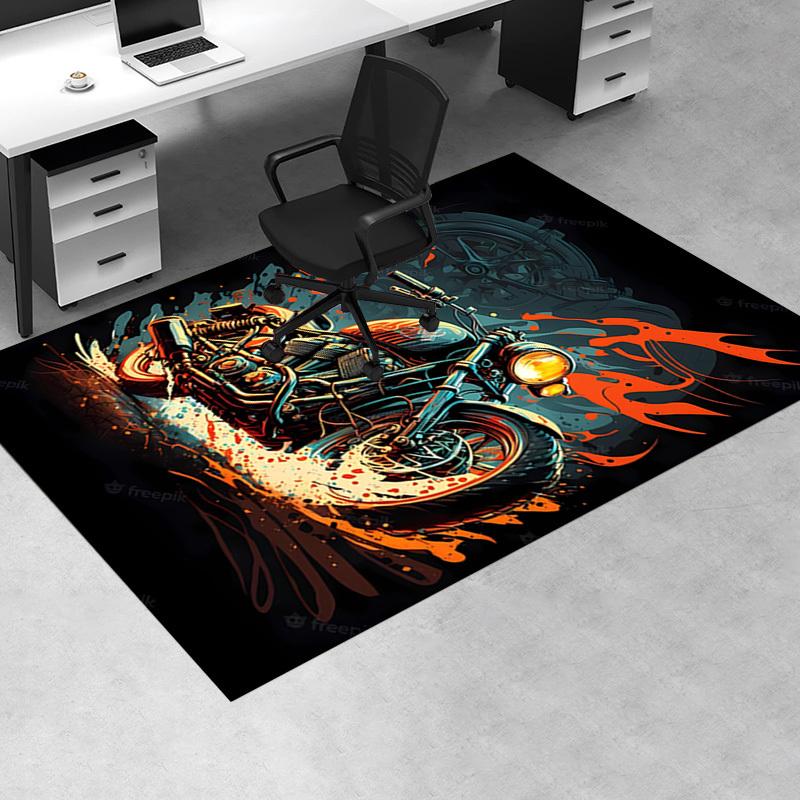 1pc Motorcycle,Flame,Artwork Office Carpet Soft Polyester Non Slip Machine Washable Indoor Carpet Li