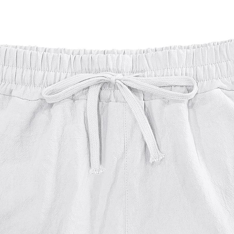 Letní volné a jednoduché jednobarevné sedmikvartální kalhoty Bavlna a len Prodyšné Ležérní Sportovní Plážové Pánské kraťasy