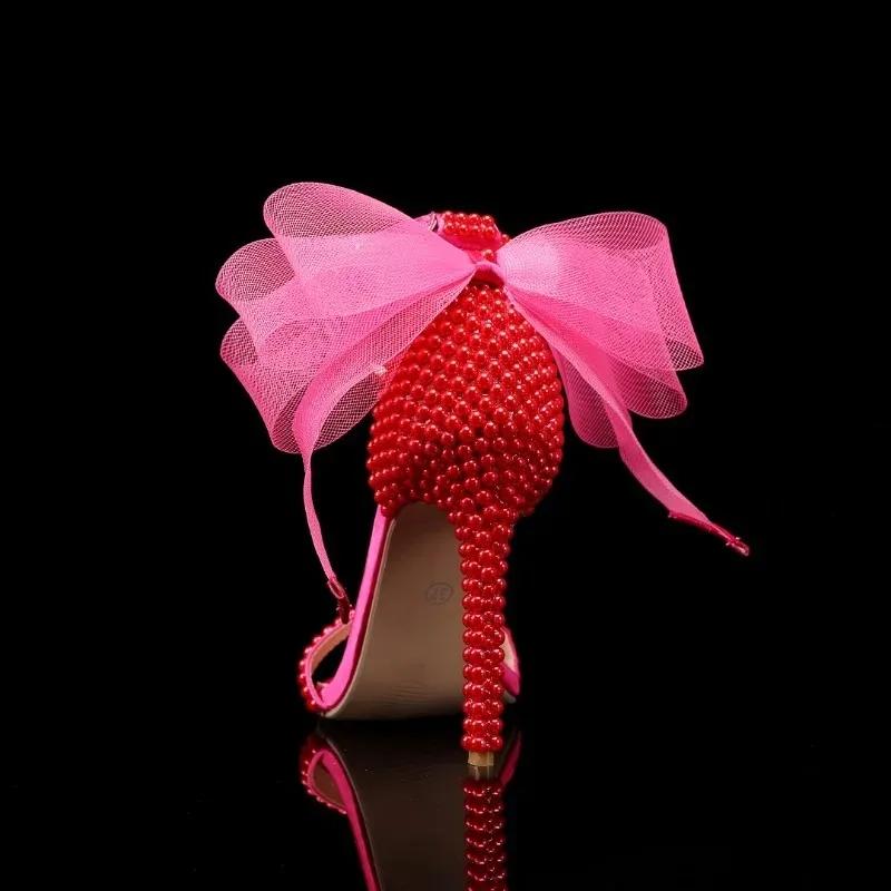 Fashion New Fish Mouth Bowknot Pearl Sandals Summer Fashion Shallow Mouth Wedding Dress Bridal Banquet High Heel Women's Single Shoes 43
