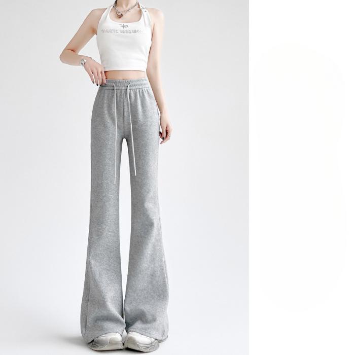 Versiune Coreeană Simplă a Pantalonilor Slim și Slim și Ușor Evazați pentru Femei În Primăvară și Toamnă Pantaloni Casual Noi cu Șnur cu Talie Înaltă