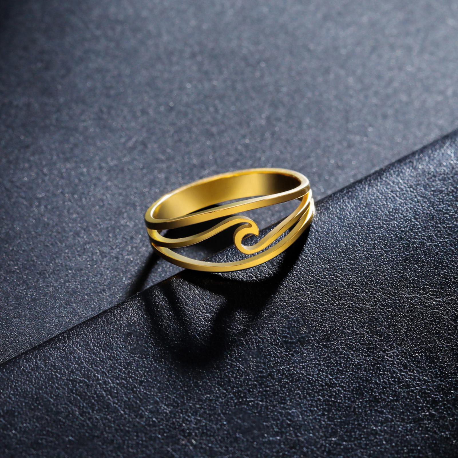 

Sea Wave Ring Stainless Steel Gold Color Minimalist Women Finger Rings Trendy Ocean Surf Jewelry Birthday Gift 7 золотой