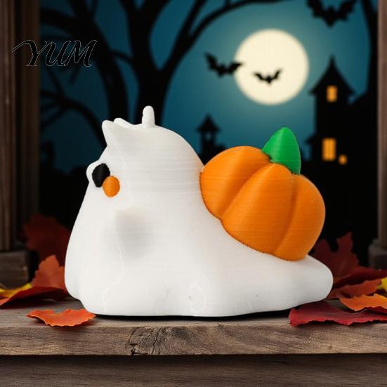 Halloween Ghost Snail Decor Ornament with Pumpkin Decor, 3D Printed Desktop Micro Landscape Props Cute Figurine, Creative Statue for Display Figures