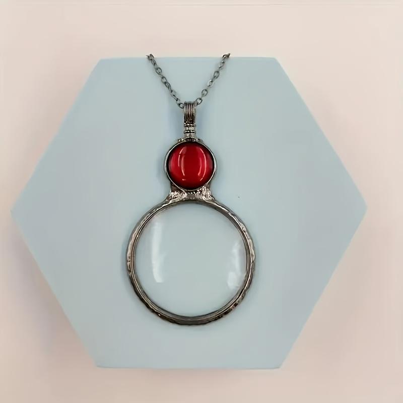 1 Metal Circular Magnifying Glass Pendant Reader Reading Magnifying Glass Pendant Sweater Chain Pendant Lens Pendant Necklace Fashion Mother's Day