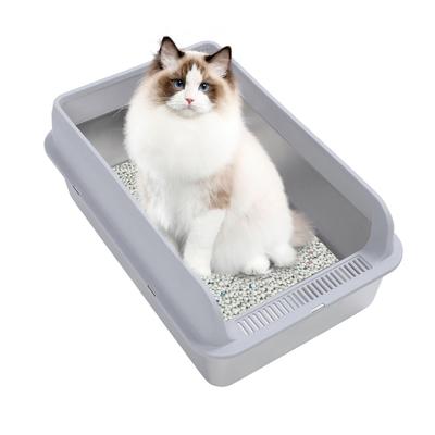 Bac à litière en métal pour chat, Durable Anti-adhésif, Bords hauts, Résistant à la rouille, Facile à nettoyer, Bac à litière pour chat en acier inoxydable (Grande taille)