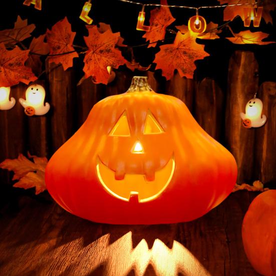 Halloween Pumpkin Lantern Spooky LED Light Up Pumpkin Figurine for Indoor Outdoor Halloween Tabletop Decor