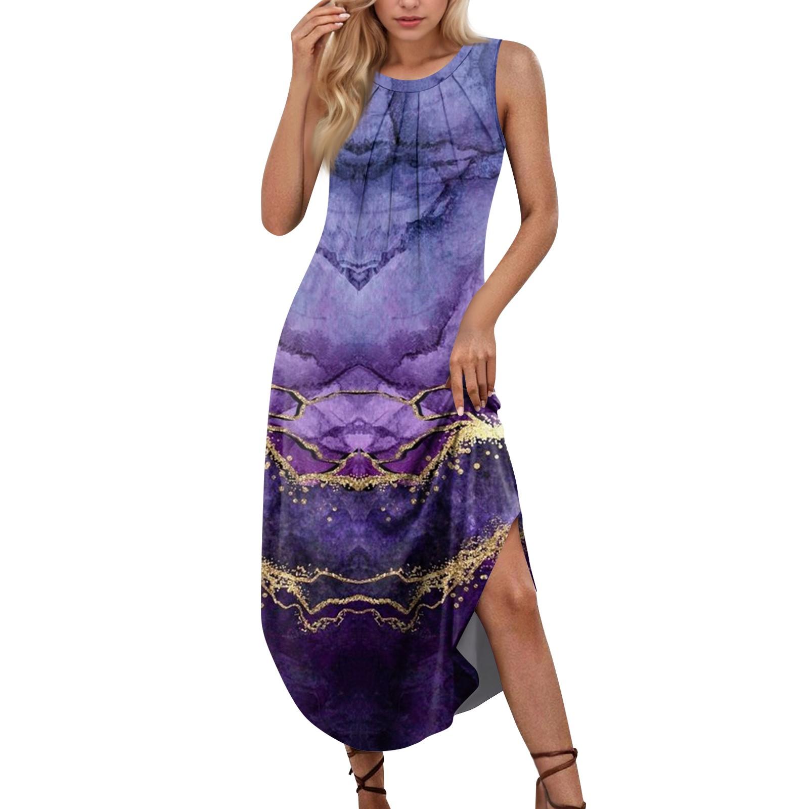 

Женские летние повседневные платья без рукавов с принтом и U-образным вырезом XXL фиолетовый