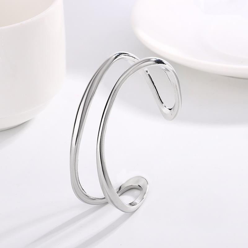 Simple And Fashion Double Layer Bangle with Geometric Irregular Lines 925 Sterling Silver Exquisite Opening Bracelets TYB650