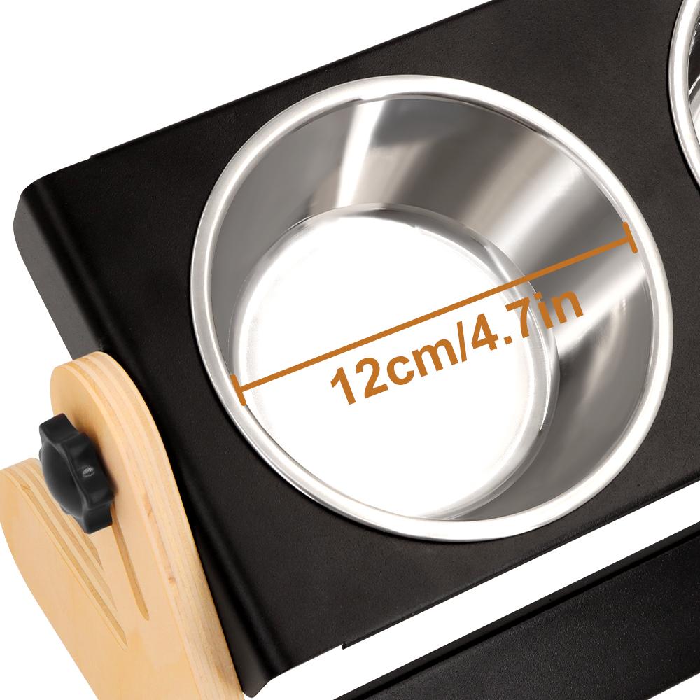 Elevated Pet Feeder Dog Cat Bowls Stainless Steel For Food And Water Wooden Frame