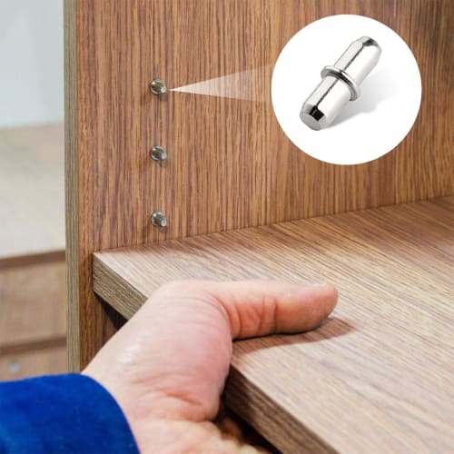 BLOOPIC Shelf Dowels, Set of 20, 5mm Insert Type, Metal Shelf Support Pins, Shelf Support Pins for Furniture Fixing, Bookshelves, 17x5mm (Silver, A)