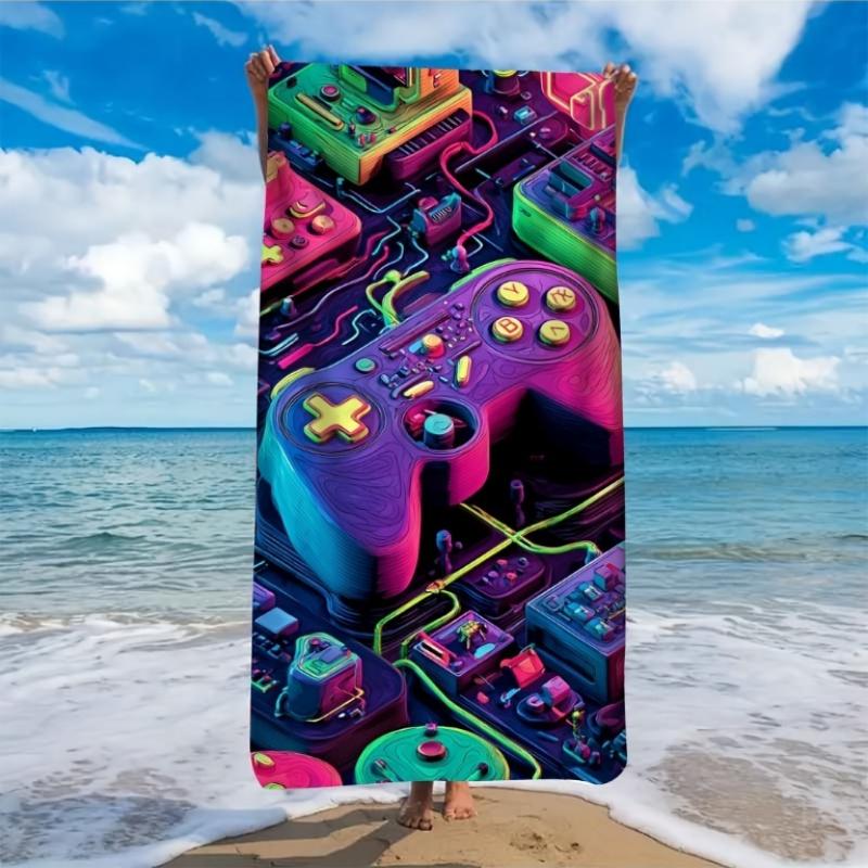

1pc Microfiber Beach Towel with Vibrant Game Controller Print, Ultra-Soft Material, Lightweight and Absorbent, Ideal for Yoga W40*H60(CM)