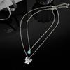Silver Color Shining Crystal Butterfly Pendant Necklaces Double Layer Pendant Clavicle Choker For Women Jewelry Gifts