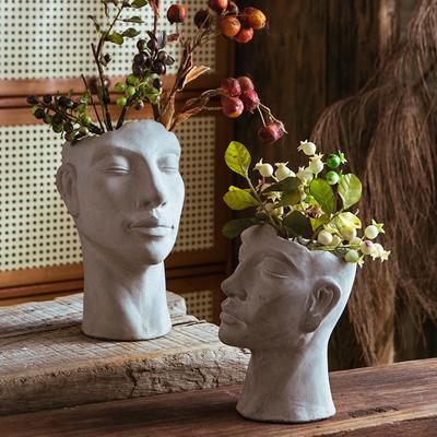Vintage Portrait Vase Cement Planter Decorative Crafts Greenery Bouquet Flower Arranger