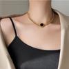 Bold Black Round Pendant Thick Chain Titanium Steel Necklace - Trendy Clavicle & Sweater Chain for Women