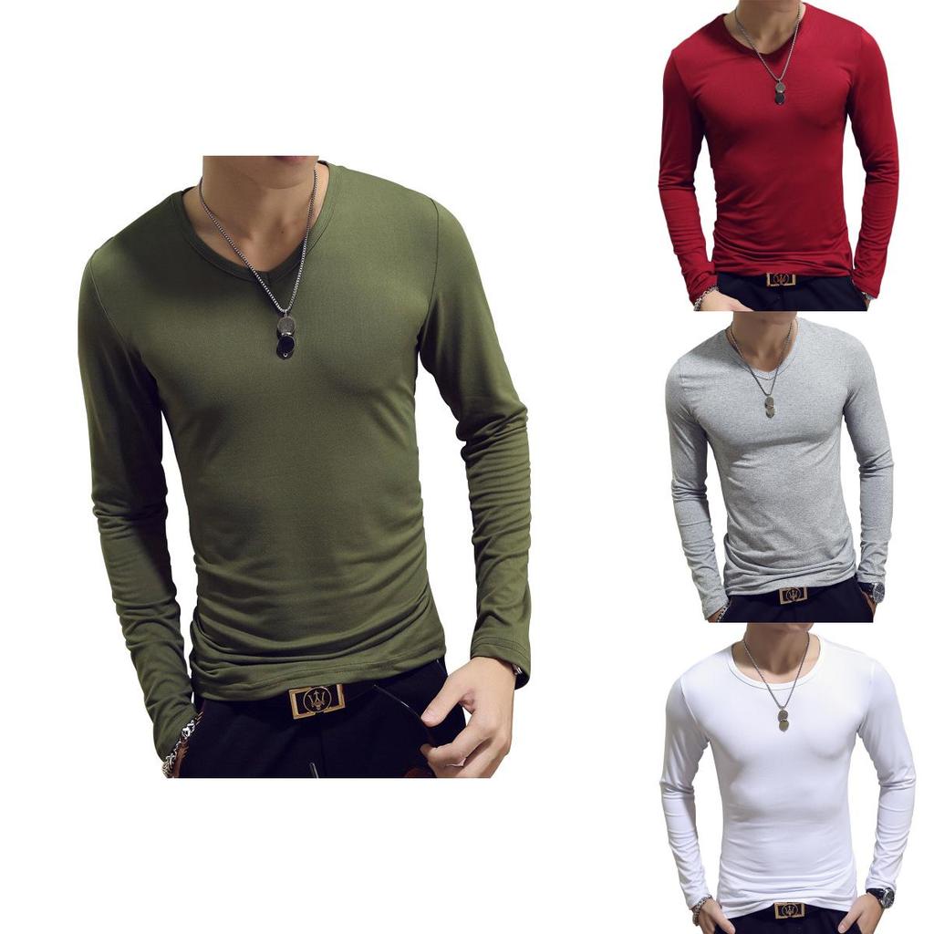 Elegant Solid Color Slim Fit Long-sleeved T-shirt For Men Fashionable And Comfortable